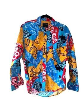 Vintage Frontier Series Floral Patchwork Long-Sleeve Shirt Button-Down Size M